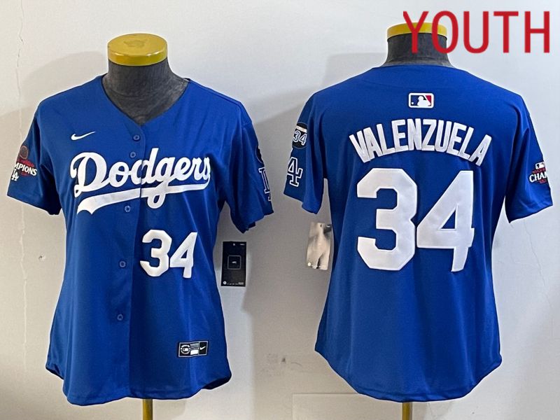 Youth Los Angeles Dodgers #34 Valenzuela Blue Game 2024 Nike MLB Jersey style 12052
